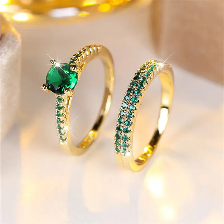 Smaragd Duo Ring Guldset