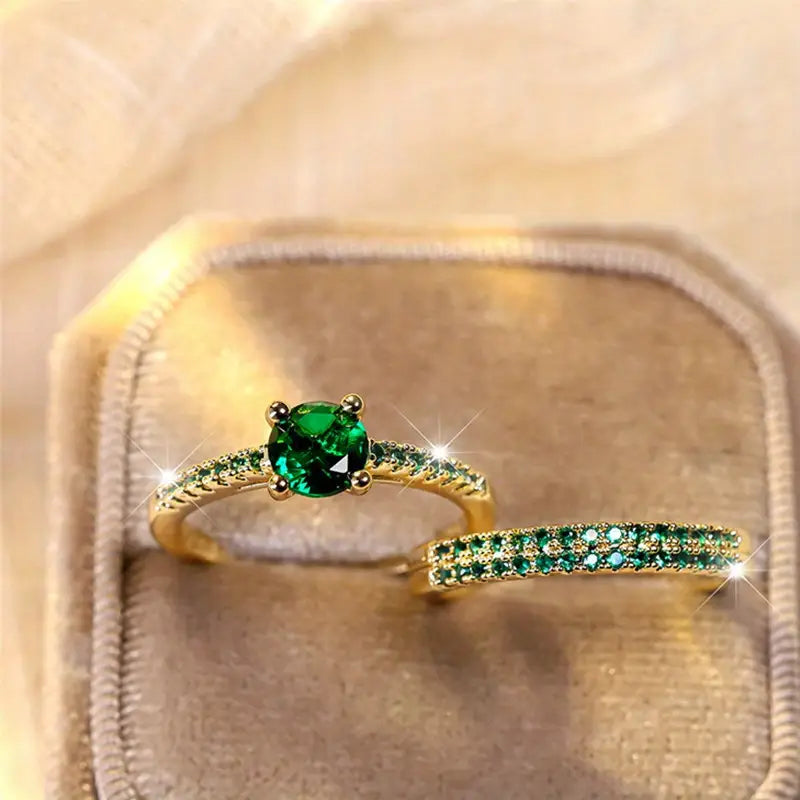 Smaragd Duo Ring Guldset