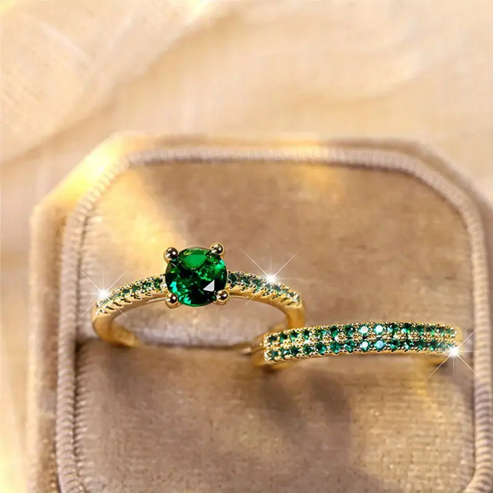 Smaragd Duo Ring Guldset