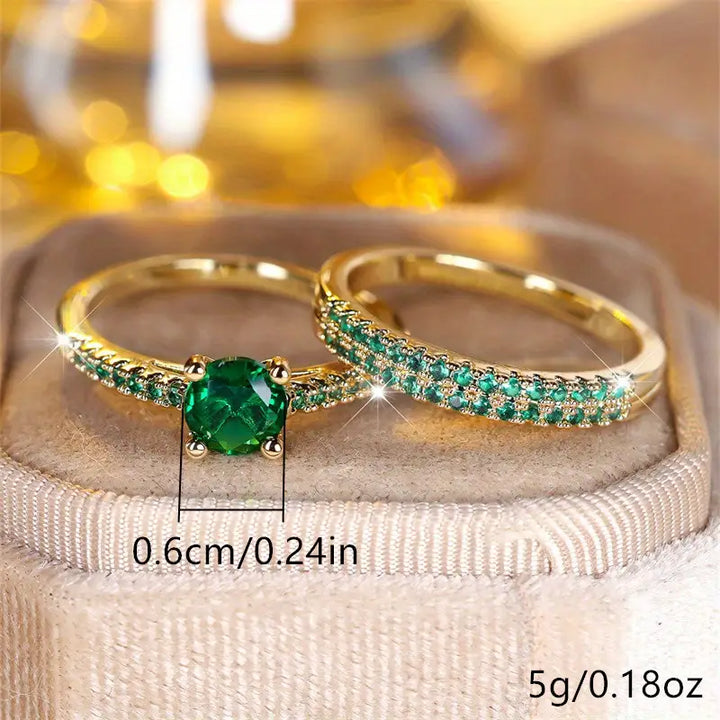 Smaragd Duo Ring Guldset