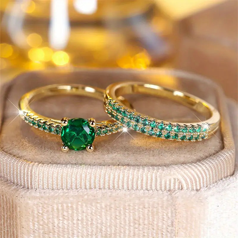 Smaragd Duo Ring Guldset