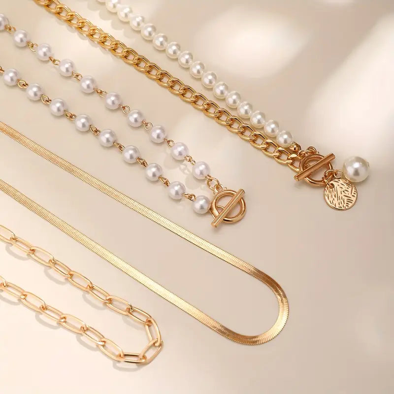 Retro Pärl- och Guldormkedja Halsband Set