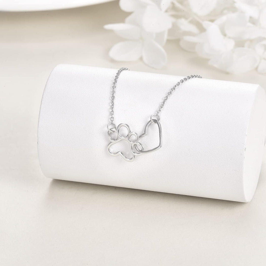 Sterling Silver Halsband med Tassavtryck – Hjärta Kristall Hängsmycke
