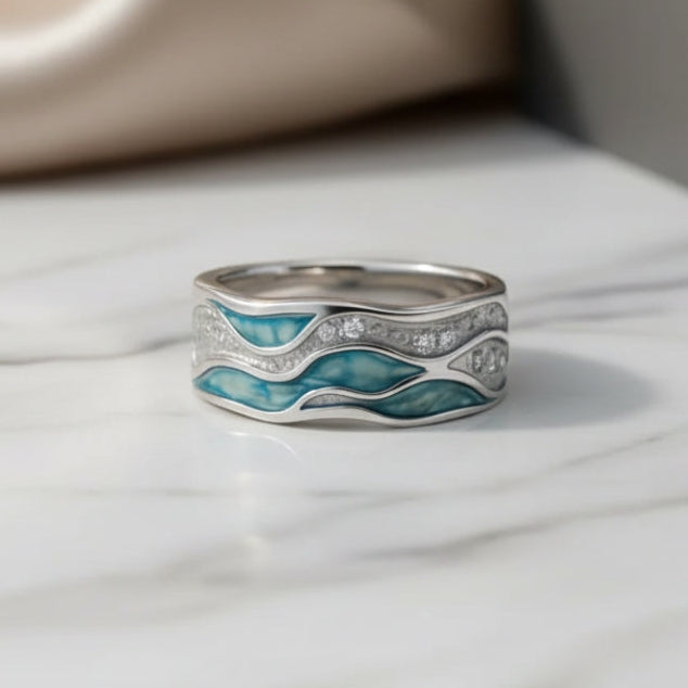Elegant turkos silvervågsring