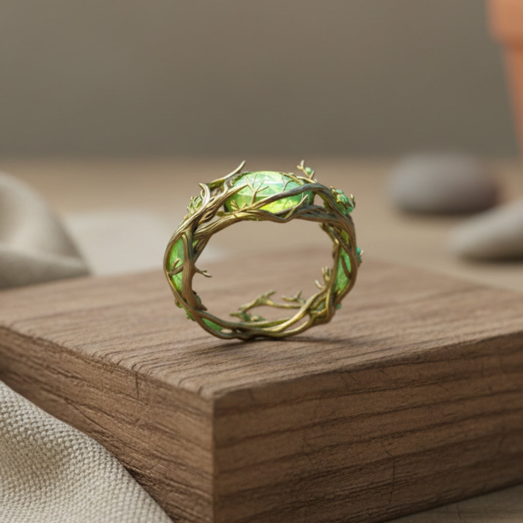 Ring med grön opal i naturdesign