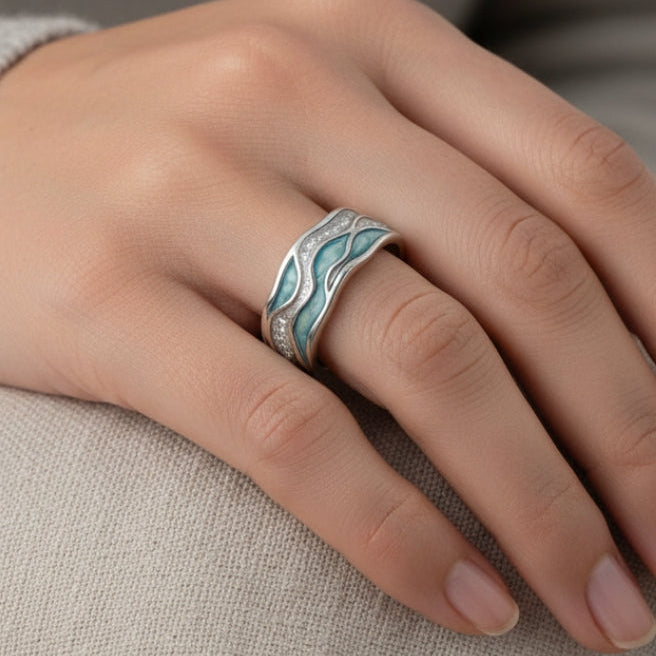 Elegant turkos silvervågsring