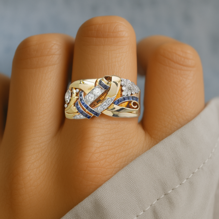 Guldring i Vintage Stil med Zirkonia