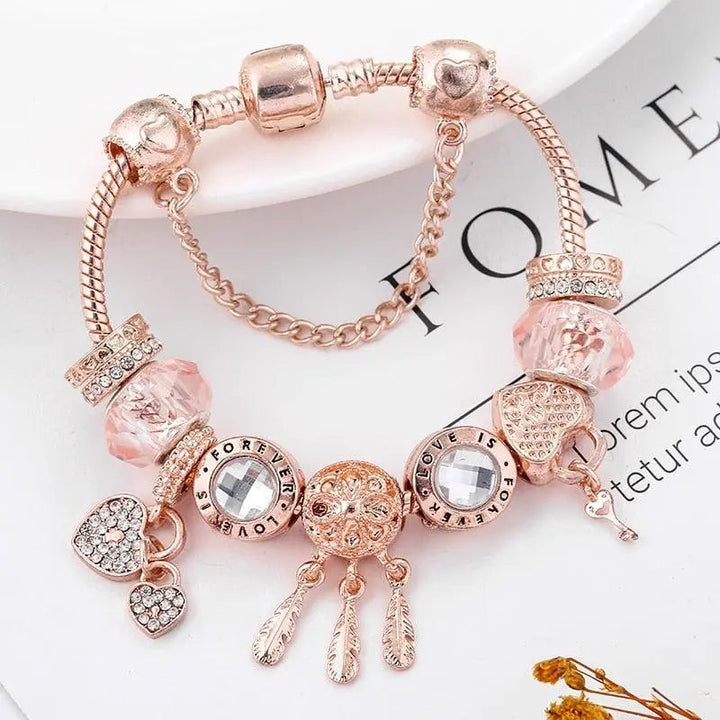 Rose Dreamcatcher Bracelet with Charms in Sterling Silver Included