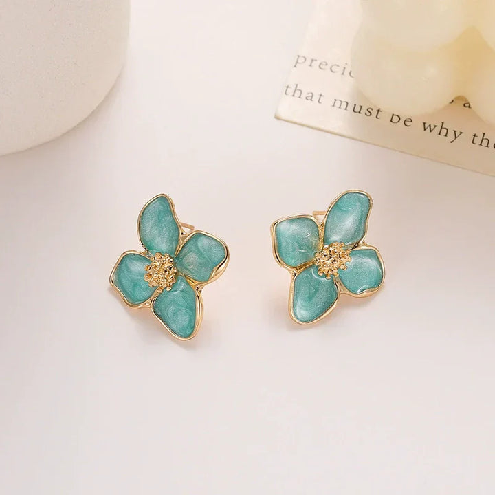 Chic Light Green Enamel Floral Leaf Stud Earrings
