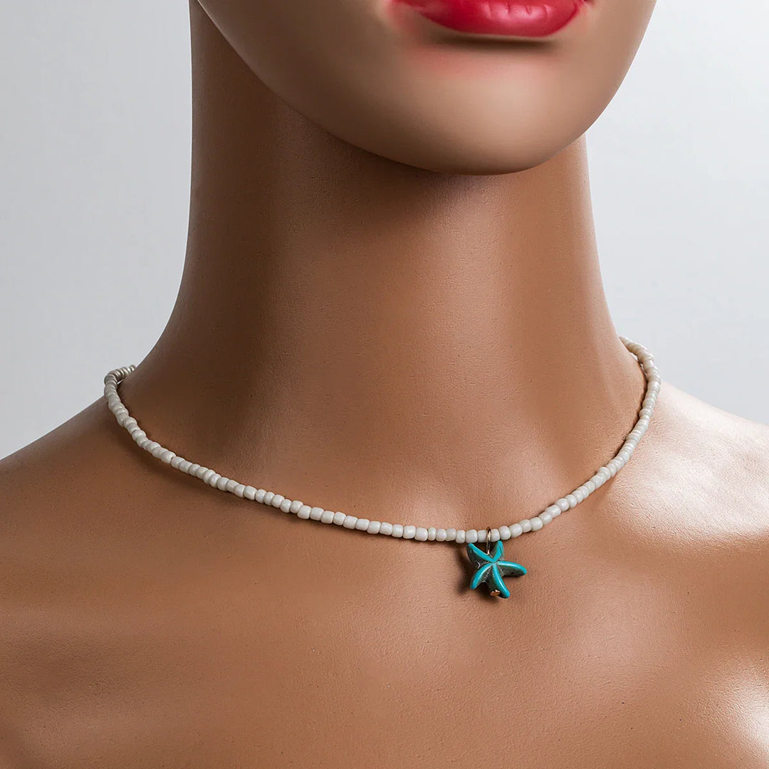 Elegant bohemiskt turkos sjöstjärnhalsband