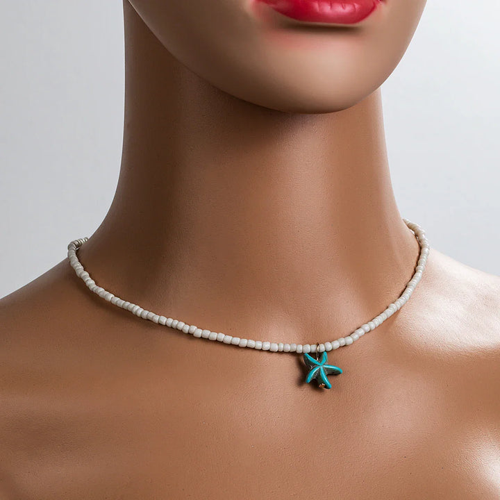 Elegant bohemiskt turkos sjöstjärnhalsband