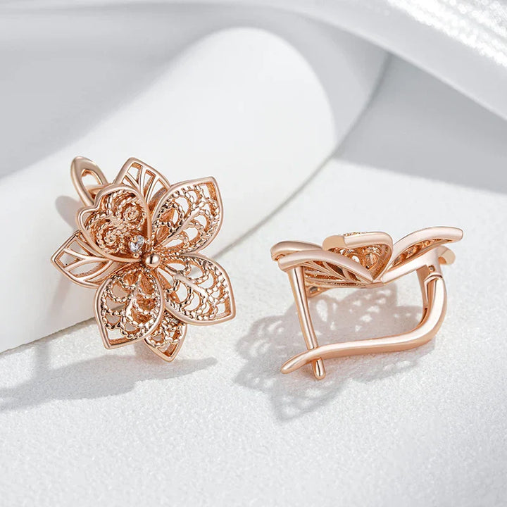 Retro Roséguld Blomma Hängande Örhängen
