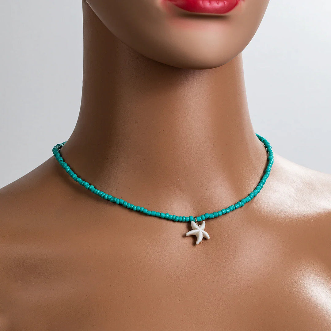 Elegant bohemiskt turkos sjöstjärnhalsband