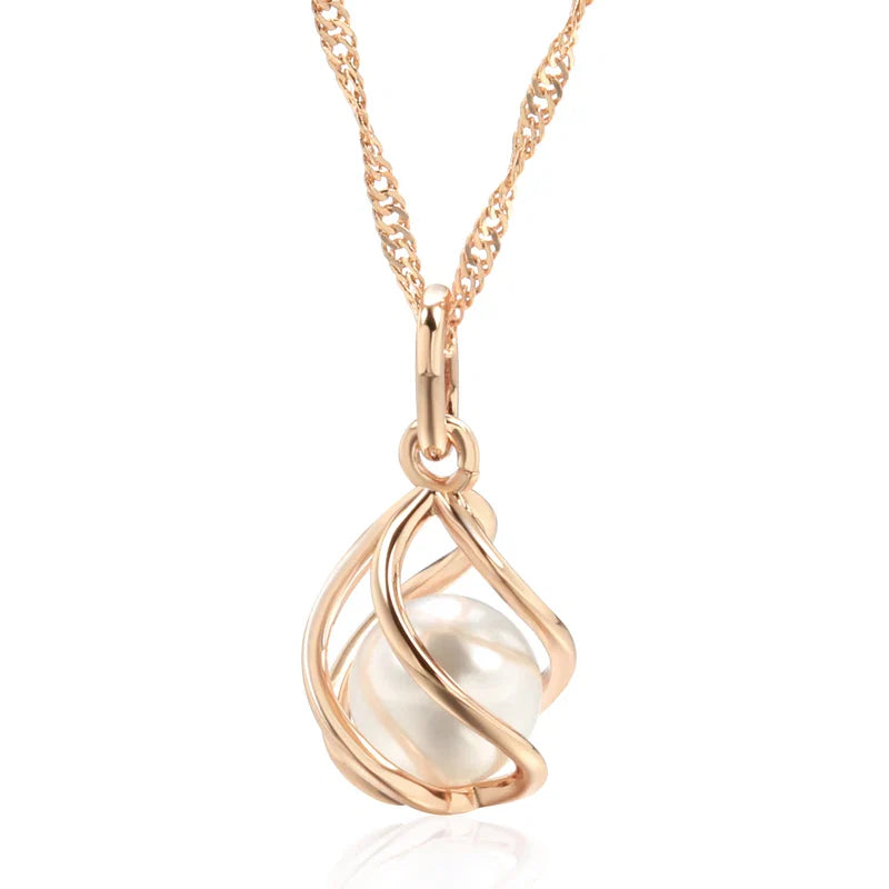 Exklusivt geometriskt pärlhalsband i roséguld