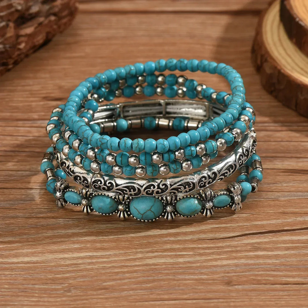 Set med Bohemiska Turkosa Pärlarmband
