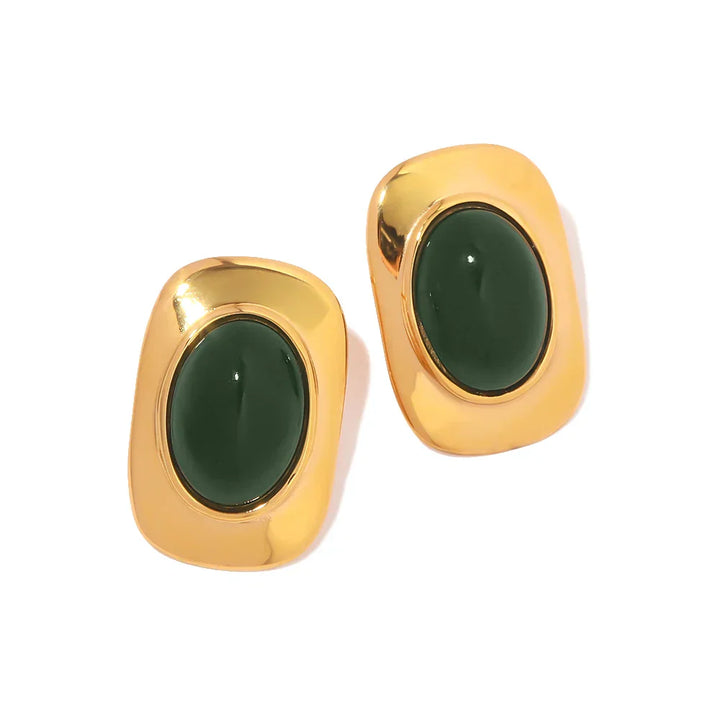 Vintage 18K Guldpläterade Ovala Örhängen med Gröna Opaler