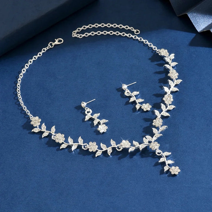 Modig Blomma Smyckeset: Halsband och Örhängen
