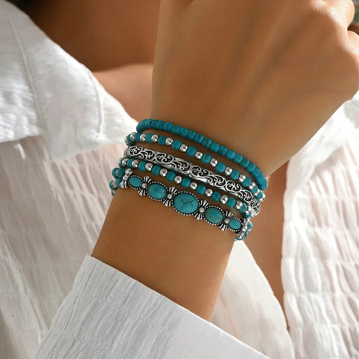 Bohemiskt armband med turkosa pärlor