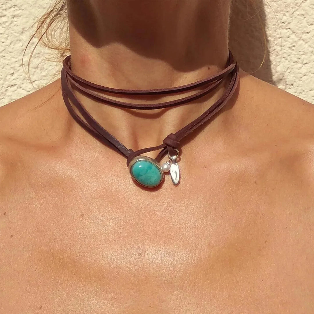 Vintage Bohemiskt Turkos Hänge Halsband