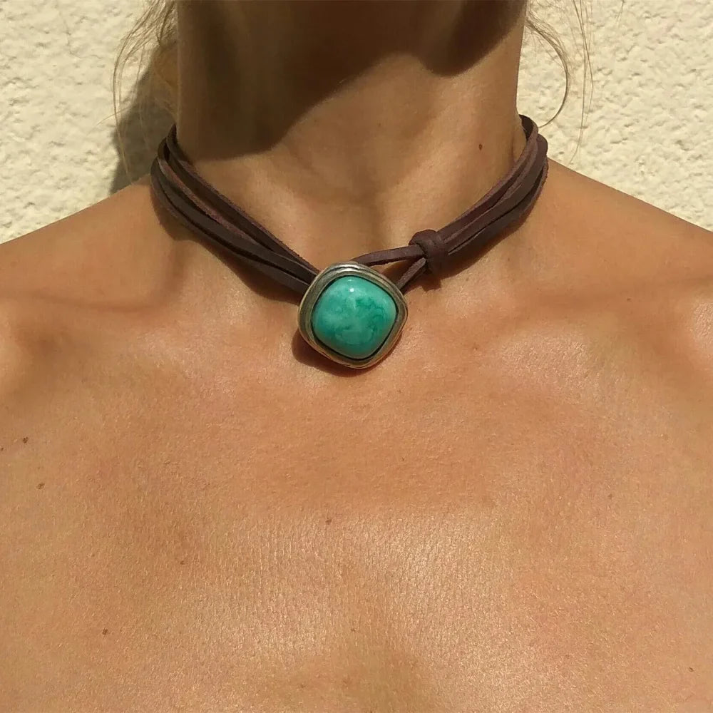 Vintage Bohemiskt Turkos Hänge Halsband