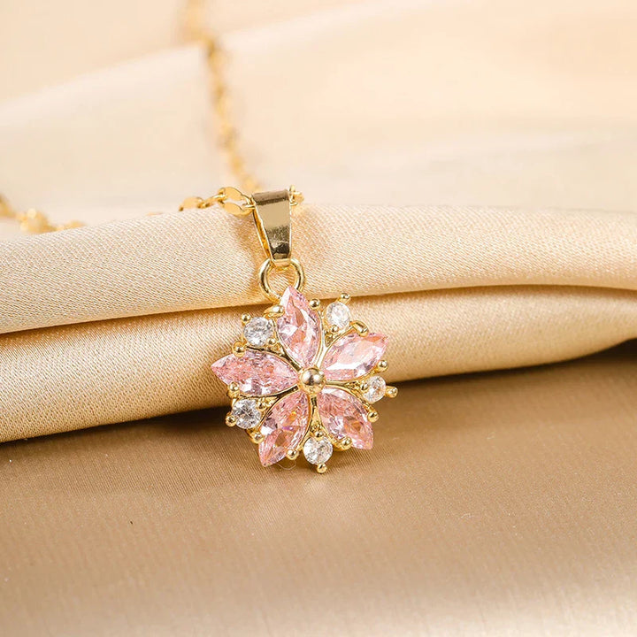 Romantiskt Rosa Sakura Halsband i Rostfritt Stål