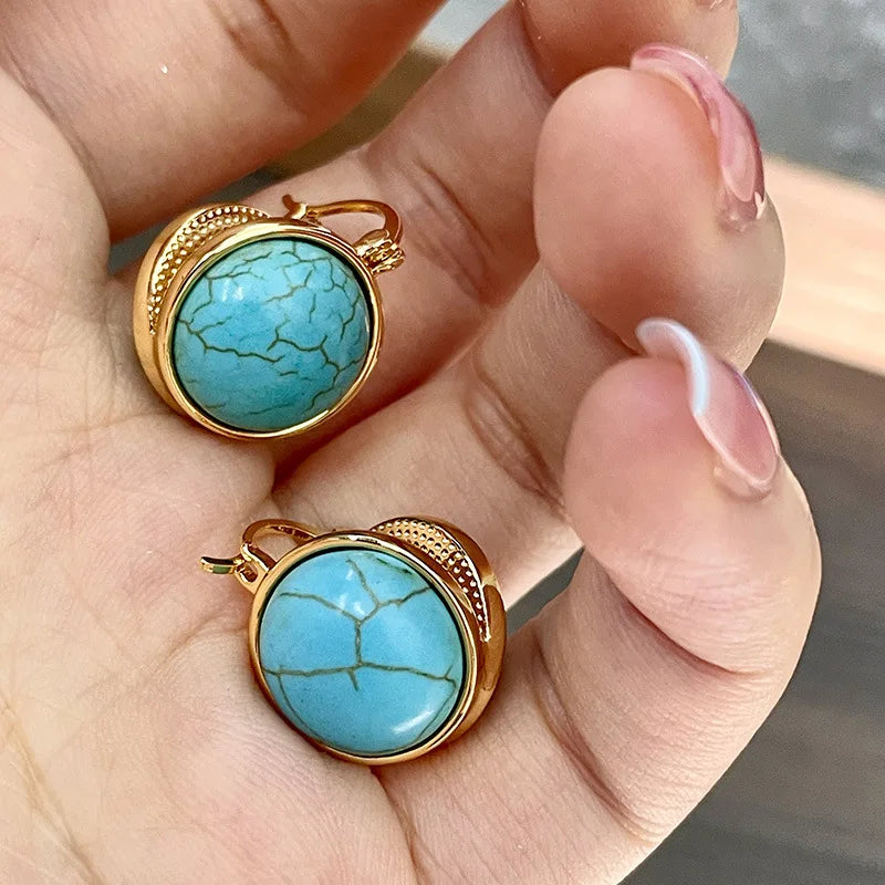 Eleganta vintage geometriska turkosa örhängen