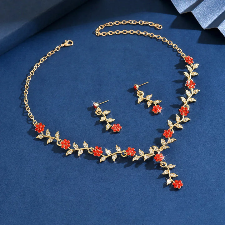 Modig Blomma Smyckeset: Halsband och Örhängen