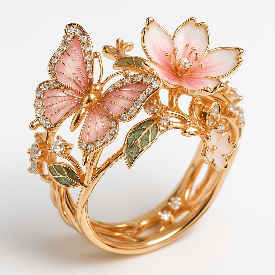 Nature Bright-ring med fjärilsmotiv i zirkon
