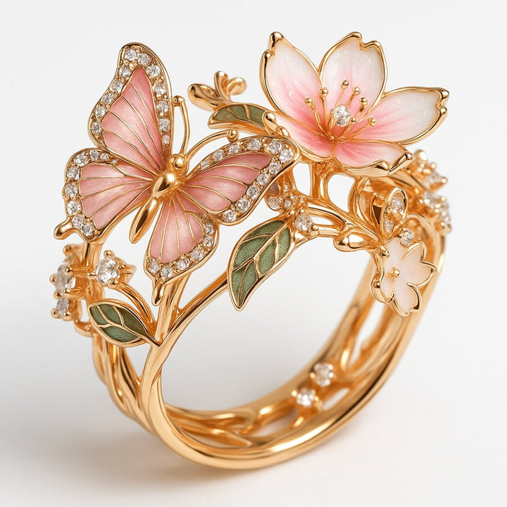 Nature Bright-ring med fjärilsmotiv i zirkon