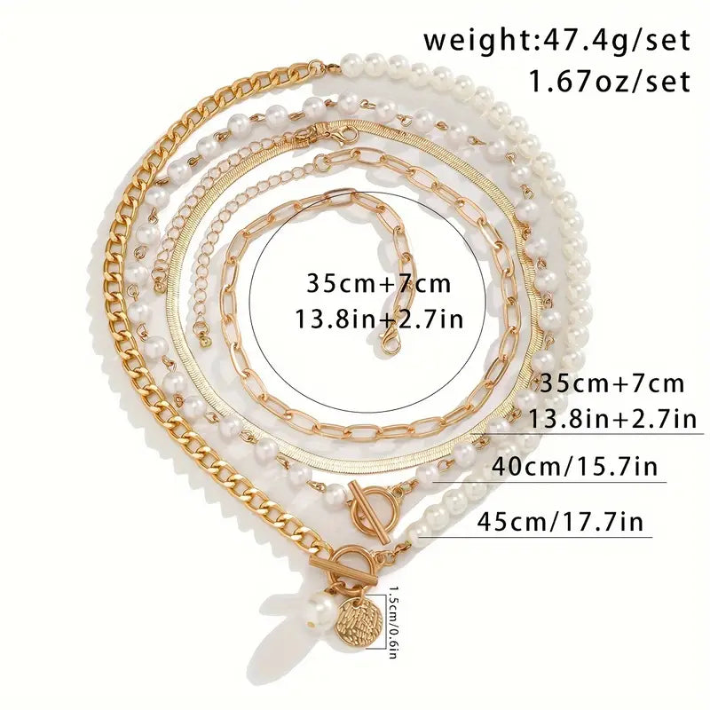 Retro Pärl- och Guldormkedja Halsband Set
