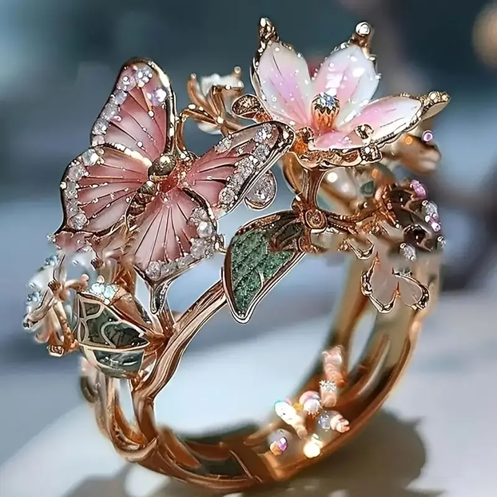 Nature Bright-ring med fjärilsmotiv i zirkon