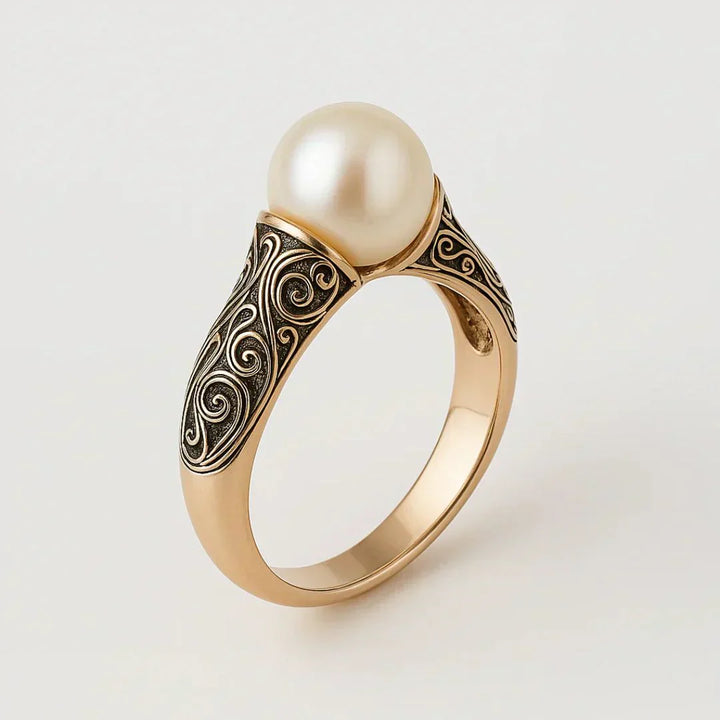 Retro Pärlbesatt Gyllene Ring