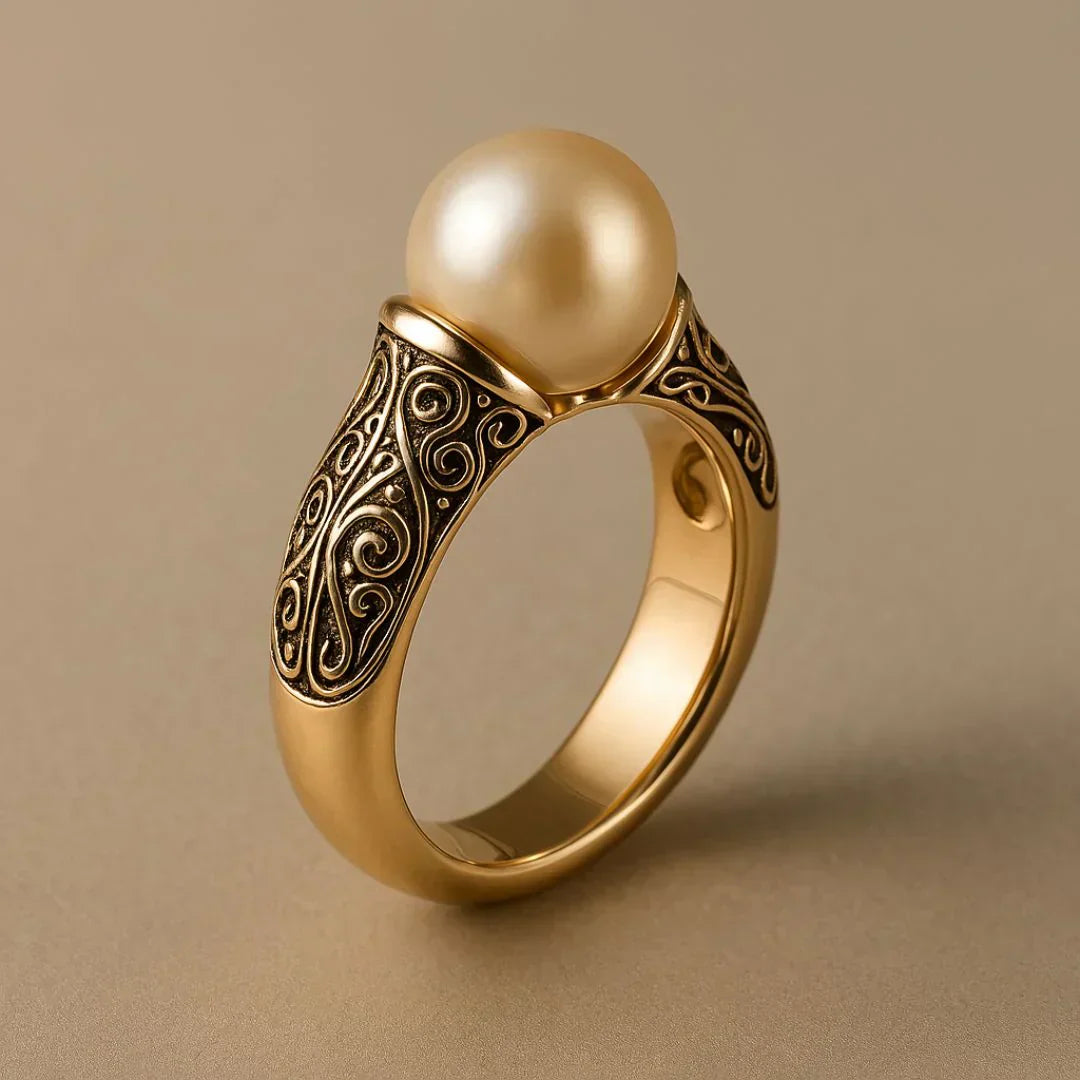 Retro Pärlbesatt Gyllene Ring