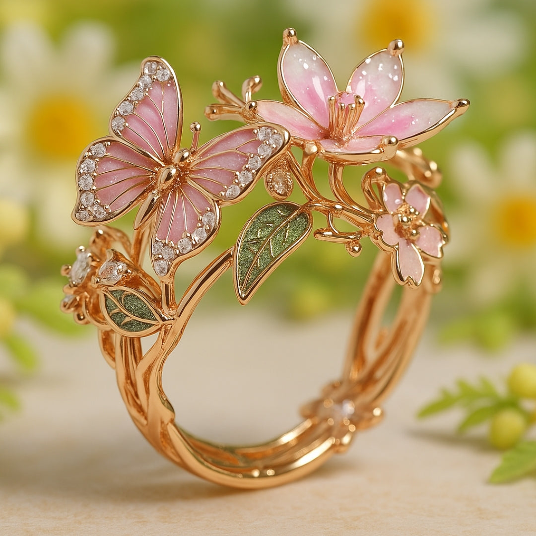 Nature Bright-ring med fjärilsmotiv i zirkon