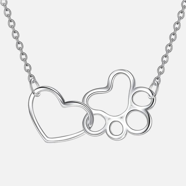 Sterling Silver Halsband med Tassavtryck – Hjärta Kristall Hängsmycke
